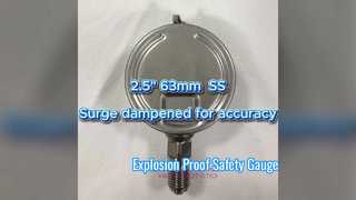 2.5" 63มม. 0~1.6MPa/0~16kgf/cm2 ป้องกันไฟกระชากเพื่อความแม่นยำ สเตนเลสสตีลทั้งหมด, หน้าปัดแนวตั้ง, ดาบปลายปืน