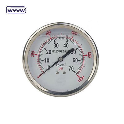 EN837-1 63 มิลลิเมตรด้านหลังทั้งหมดสแตนเลส ทองแดงท่อ Bourdon เครื่องวัดความดัน 0-20bar/0-300psi 1/4&quot; NPT สาย
