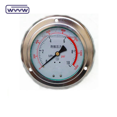 แผนที่ติดตั้ง 4 &quot; 1/2&quot; NPT หรือ BSP Bar Psi Double Scale น้ํามันเหลวที่เต็ม PG100 ซีรีส เครื่องวัดความดันไร้เหล็ก