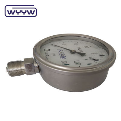 EN837-1 CE ยอมรับแอนาลอกเหล็กไร้ขัดเหลืองแบบไม่แตกของกลีเซอรีน manometer bar pressure gauge
