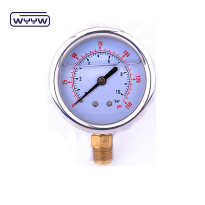 EN837-1 กลิเซอรีน 63mm 1psi 0- 600 Psi Npt 1/4 เครื่องวัดความดันที่เต็มไปด้วยน้ํามัน