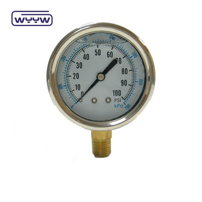 EN837-1 กลิเซอรีน 63mm 1psi 0- 600 Psi Npt 1/4 เครื่องวัดความดันที่เต็มไปด้วยน้ํามัน