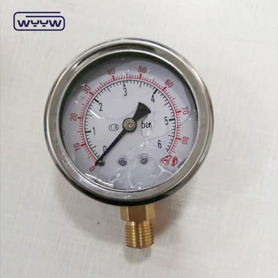 การเชื่อมต่อทองแดงคุณภาพสูง 1/4 &quot;BSP Double Scale Bar Psi EN837-1 Accurac 1.6 เครื่องวัดความดันที่เต็มไปด้วยของเหลว
