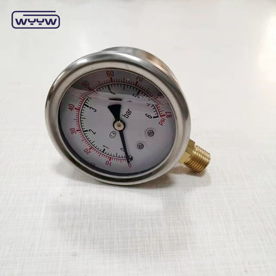 การเชื่อมต่อทองแดงคุณภาพสูง 1/4 &quot;BSP Double Scale Bar Psi EN837-1 Accurac 1.6 เครื่องวัดความดันที่เต็มไปด้วยของเหลว