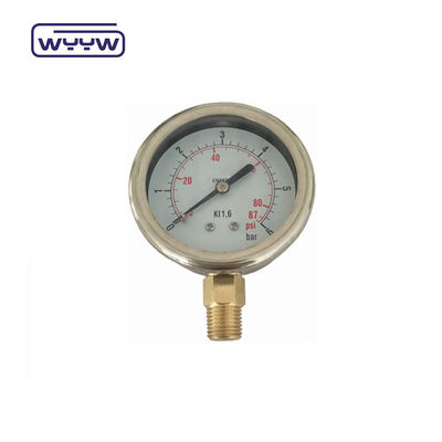 การเชื่อมต่อทองแดงคุณภาพสูง 1/4 &quot;BSP Double Scale Bar Psi EN837-1 Accurac 1.6 เครื่องวัดความดันที่เต็มไปด้วยของเหลว
