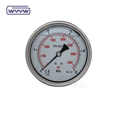 63mm EN837-1 น้ําไฮดรอลิก 0-10bar / psi ไฮดรอลิกเข้าน้ํามันกลีเซรินเต็มเครื่องวัดความดัน 2.5 &quot;มาโนเมตร