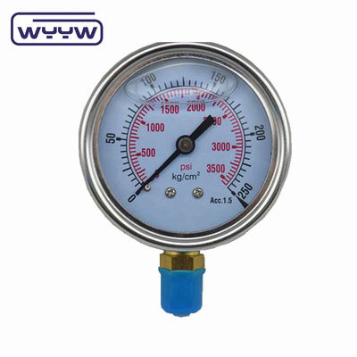 4 นิ้ว ด้านล่าง 1/2 &quot; Bsp กลิเซอรีน ซิลิโคน เติมเครื่องวัดความดัน 1.6% ความแม่นยํา