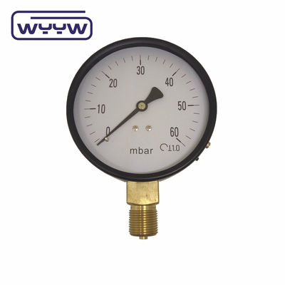 นาฬิกาต่ํา SS 63mm InH2O WC เครื่องวัดความดัน Mbar Bellows เครื่องวัดความดัน