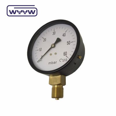 นาฬิกาต่ํา SS 63mm InH2O WC เครื่องวัดความดัน Mbar Bellows เครื่องวัดความดัน
