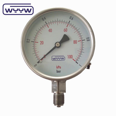 4&quot; เครื่องวัดความดันจากสแตนเลส 0-100bar 100mm SS304 เครื่องวัดออกซิเจนแห้ง
