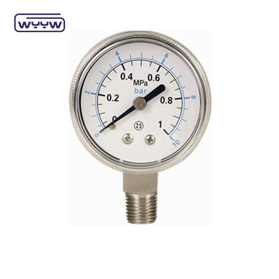 1/4 &quot;Bsp 304 สแตนเลส เครื่องวัดความดัน ด้านล่างการเชื่อมต่อ 60 มม