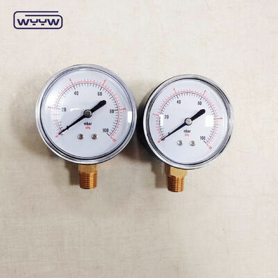 63mm 100mbar Black Steel Case Capsule Pressure Gauge สําหรับก๊าซ พร้อมปรับด้านล่าง