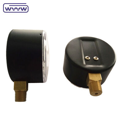 63mm 100mbar Black Steel Case Capsule Pressure Gauge สําหรับก๊าซ พร้อมปรับด้านล่าง